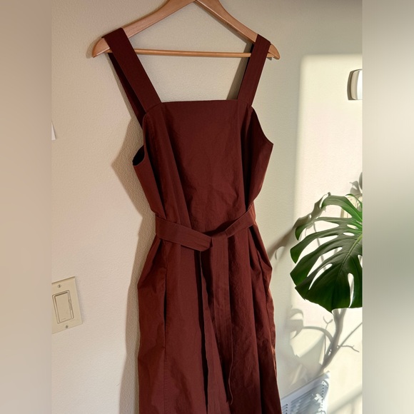 Kowtow Midi Dress in Rust S EUC Square Neckline Belted organic cotton - Picture 2 of 7